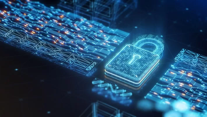 artwork of a 3-D padlock on a glassy surface